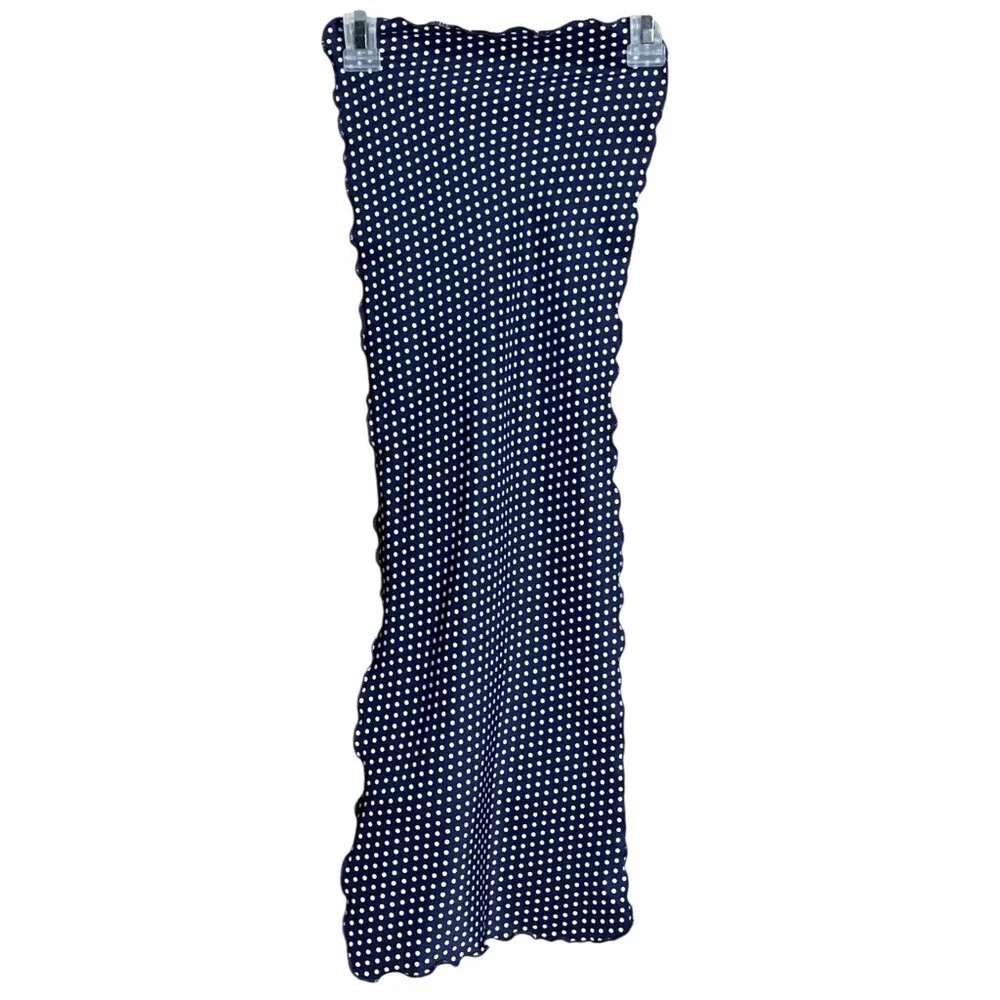 Vintage Scarf Lettuce Edge Polka Dot Blue 29"x9" Classic Chic Womens - Picture 3 of 8